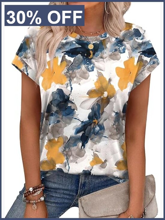 Tops - Women's Short Sleeve Crew Neck Tunic T-Shirt Summer Casual Loose Fit Top